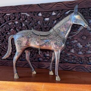 Vintage Brass Horse with intricate etching